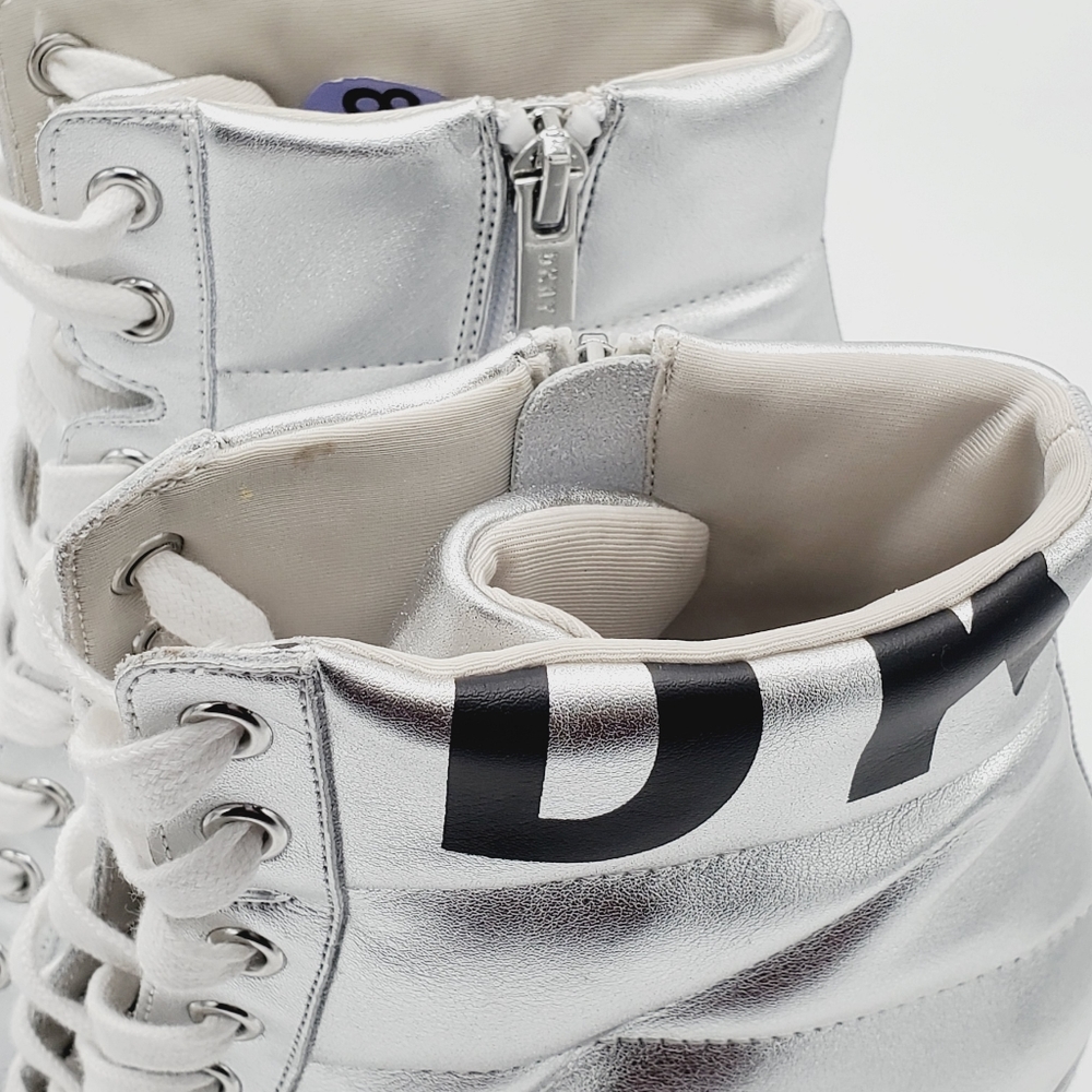 DKNY SILVER METALLIC WEDGE WOMEN SHOES SZ 8.5 - Picture 4 of 5